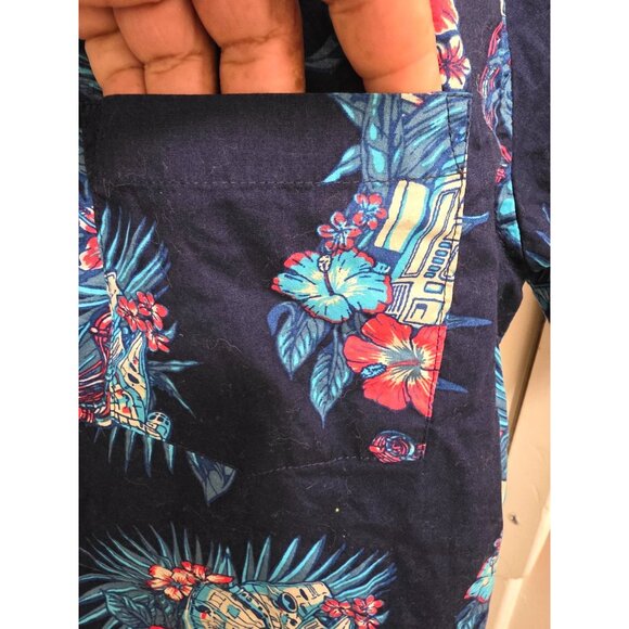 STAR WARS R2-D2 & MILLENNIUM FALCON HAWAIIAN SHIRT - NAVY BLUE TROPICAL FLORAL P - Picture 5 of 8